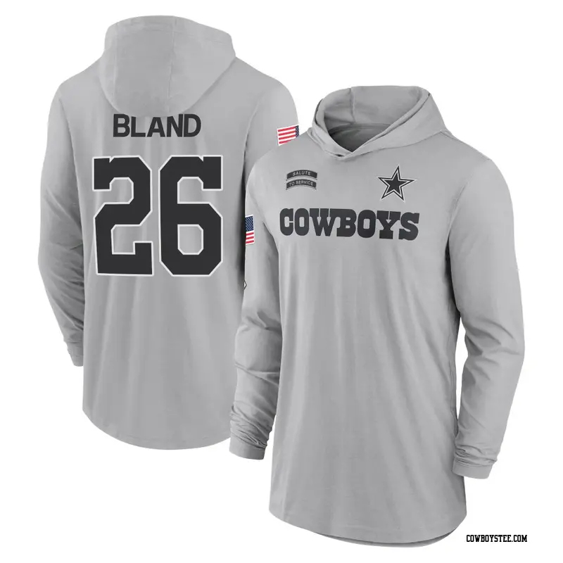 Men's Dallas Cowboys ＃26 DaRon Bland Gray 2024 Salute to Service Lightweight Performance Long Sleeve Hooded T-Shirt