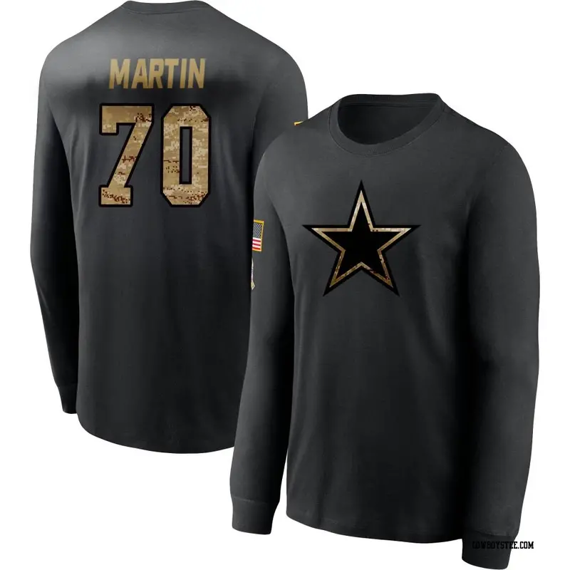 Men's Dallas Cowboys ＃70 Zack Martin Black 2020 Salute To Service Sideline Performance Long Sleeve T-Shirt