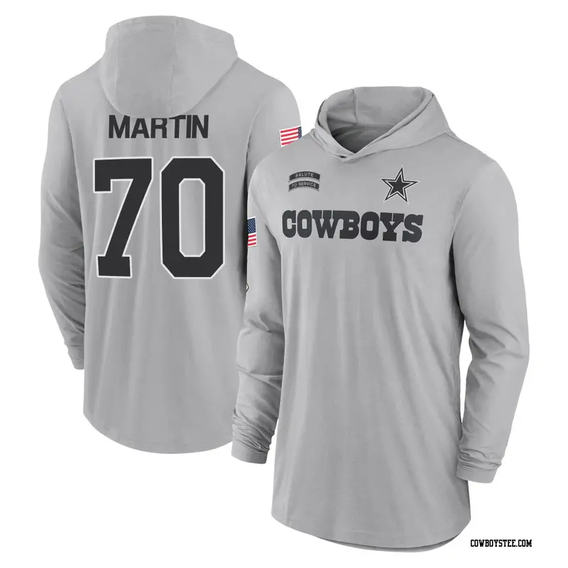 Men's Dallas Cowboys ＃70 Zack Martin Gray 2024 Salute to Service Lightweight Performance Long Sleeve Hooded T-Shirt