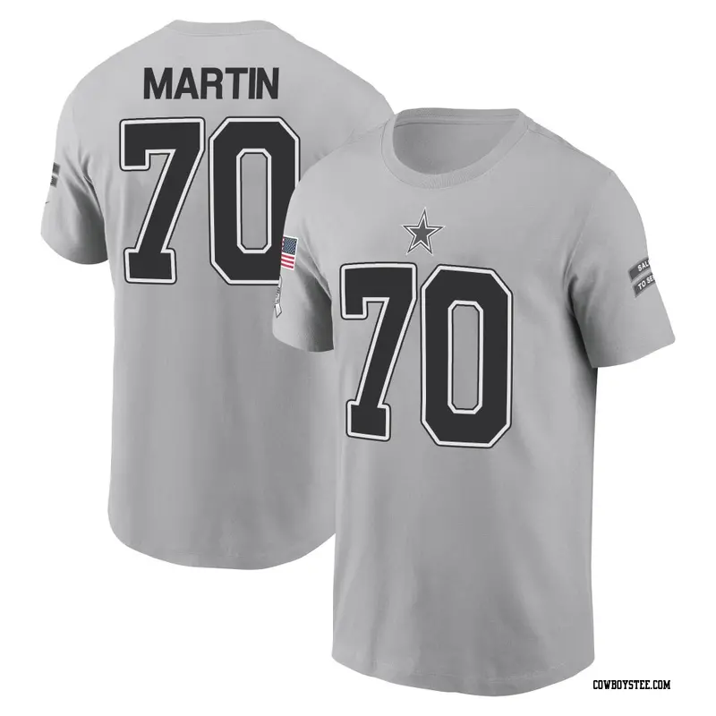 Men's Dallas Cowboys ＃70 Zack Martin Gray 2024 Salute to Service Name & Number T-Shirt