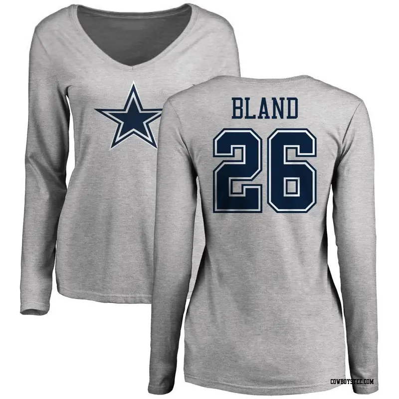 Women's Dallas Cowboys ＃26 DaRon Bland Ash Name & Number Logo Long Sleeve T-Shirt