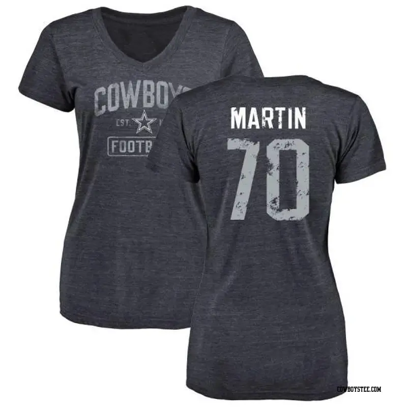 Women's Dallas Cowboys ＃70 Zack Martin Navy Distressed Name & Number V-Neck T-Shirt